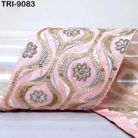 3 Yard Pink Embroidery Trim Indian Embroidered Ribbon Laces Fabric Sari Border Crafting Saree Sewing Embellishment Costumes Trimmings 9cm