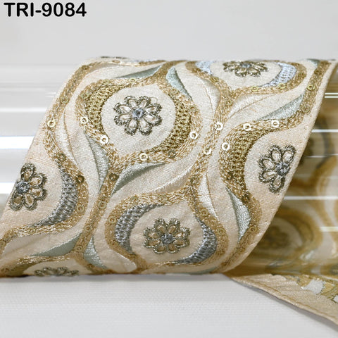 9 Yard Beige Embroidery 9cm Trim Indian Embroidered Ribbon Laces Fabric Sari Border Crafting Saree Sewing Embellishment Costumes Trimmings