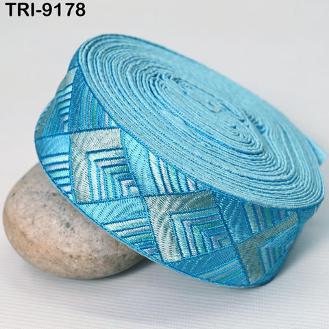 9 Yard Turquoise 5cm Embroidery Ribbon Fabric Trim Gift Wrapping Saree DIY Crafting Shoe making Home Decor Embellishment Trim Embroidered