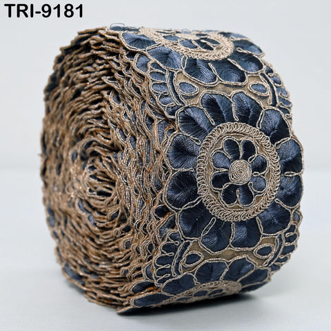 3 Yard Grey Indian Embroidery Trim 8cm Ribbon Embroidered Wedding Sari lehenga Border Saree Sewing Crafting Wall Decor Curtains Headbands