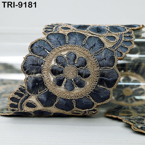 3 Yard Grey Indian Embroidery Trim 8cm Ribbon Embroidered Wedding Sari lehenga Border Saree Sewing Crafting Wall Decor Curtains Headbands