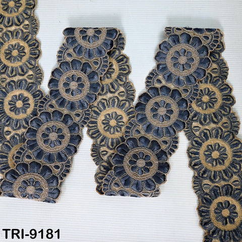 3 Yard Grey Indian Embroidery Trim 8cm Ribbon Embroidered Wedding Sari lehenga Border Saree Sewing Crafting Wall Decor Curtains Headbands