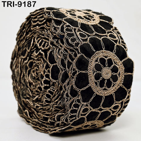 3 Yard Black Indian Embroidery Trim Ribbon 8cm Embroidered Wedding Sari Lehenga Border Saree Sewing Crafting Wall Decor Curtains Headbands