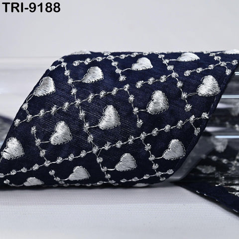 3 Yard Navy Blue Embroidery Ribbon Trim Saree Border DIY Crafting Sari Sewing Tote Bags Home Decor Embellishment Historic Costumes 10cm