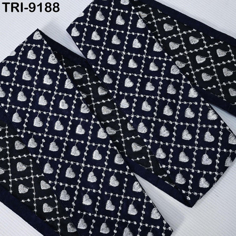 3 Yard Navy Blue Embroidery Ribbon Trim Saree Border DIY Crafting Sari Sewing Tote Bags Home Decor Embellishment Historic Costumes 10cm