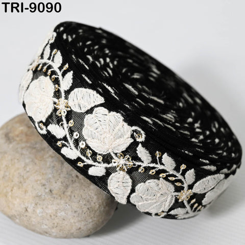 9 Yard Embroidery Ribbons Fabric Trims 4cm Embellishment Embroidered Sewing Crafting Border Indian Costumes Dog Collar Tote Bags Lampshades