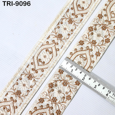 9 Yard Ivory Indian Ribbon Embellishment Embroidered 5cm Fabric Trim Saree Crafting Sewing Embroidery Border Trimmings Lampshades Tote Bags