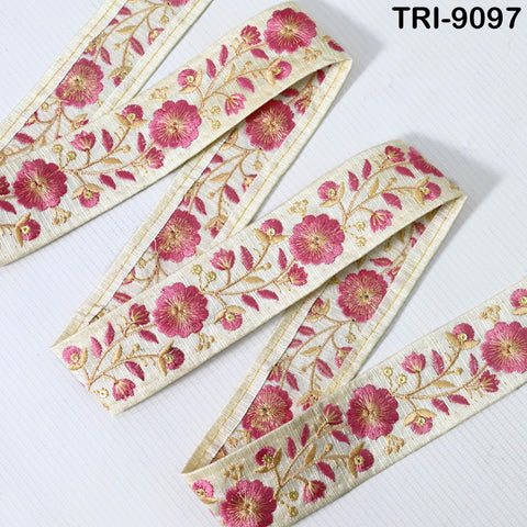 9 Yard Pink Embroidery Ribbon 4cm Trim Embroidered Indian Sari Embellishments Crafting Tote Bags Trimming Curtains Headbands Saree Border