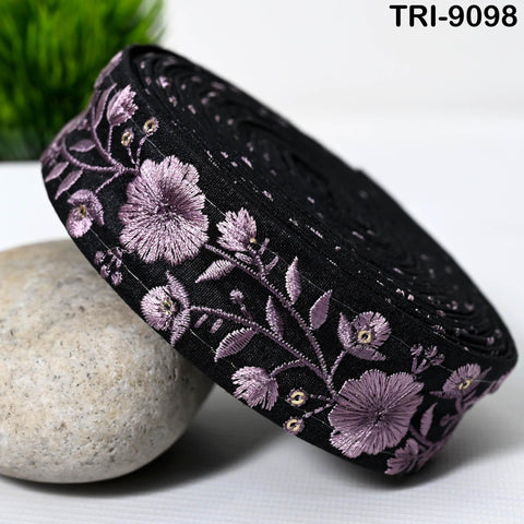9 Yard Mauve Embroidery Ribbon Trim 4cm Embroidered Indian Sari Embellishments Sewing Crafting Bags Trimming Curtains Shoe Making Dog Collar