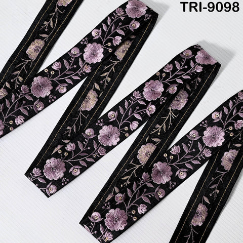 9 Yard Mauve Embroidery Ribbon Trim 4cm Embroidered Indian Sari Embellishments Sewing Crafting Bags Trimming Curtains Shoe Making Dog Collar
