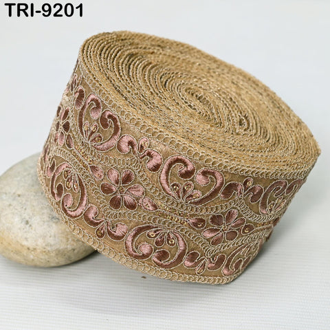 9 Yard Brown Indian Embroidery Trim Ribbon 8cm Embroidered Wedding Sari Lehenga Border Saree Sewing Crafting Wall Decor Curtains Headbands