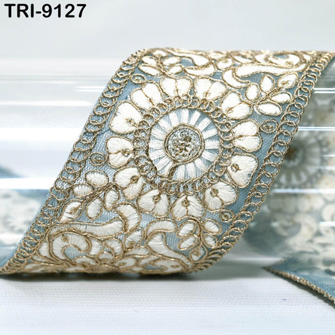 3 Yard Embroidery Fabric Trim Indian Doll Making Embellishment DIY Crafting Sewing Saree Sari Border Embroidered Ribbon Dresses Costume 65mm