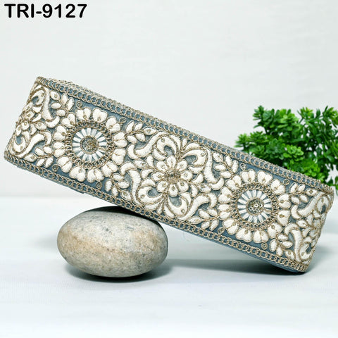 3 Yard Embroidery Fabric Trim Indian Doll Making Embellishment DIY Crafting Sewing Saree Sari Border Embroidered Ribbon Dresses Costume 65mm