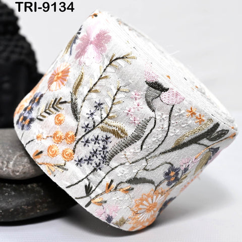 3 Yard Embroidered 8cm Trim Dress Indian Lehenga Sari Border DIY Crafting Saree Sewing Decorative Beach Bags Trimmings Ribbons Home Decor