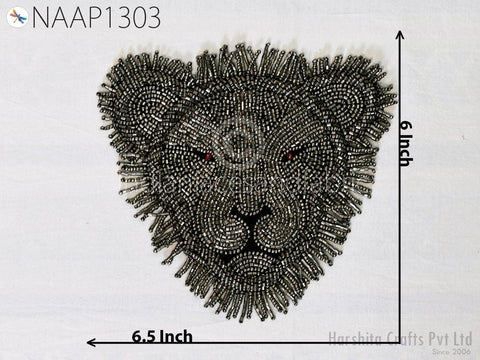 Lion Beaded Patches Appliques Dresses Embroidered Indian Decorative Handmade Appliques 6 Inch Patch