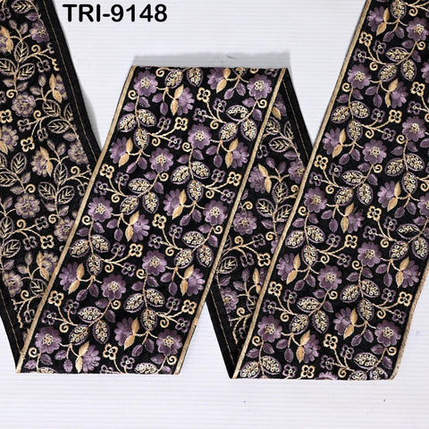 9 Yard Mauve Embroidery Ribbons 10cm Trim Indian Embroidery Laces | Sari Border Saree | DIY Crafting Beach Bag Decorative Trimmings Tapes