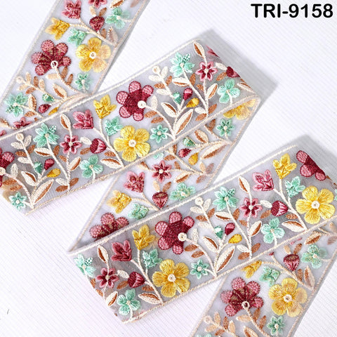 9 Yard Floral Embroidery Ribbon 65mm Trims DIY Crafting Sewing Costumes Guitar Belts Beach Bag Trimming Embellishments Indian Embroidered