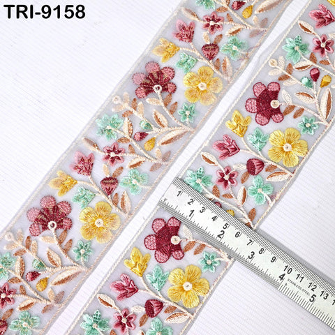 9 Yard Floral Embroidery Ribbon 65mm Trims DIY Crafting Sewing Costumes Guitar Belts Beach Bag Trimming Embellishments Indian Embroidered