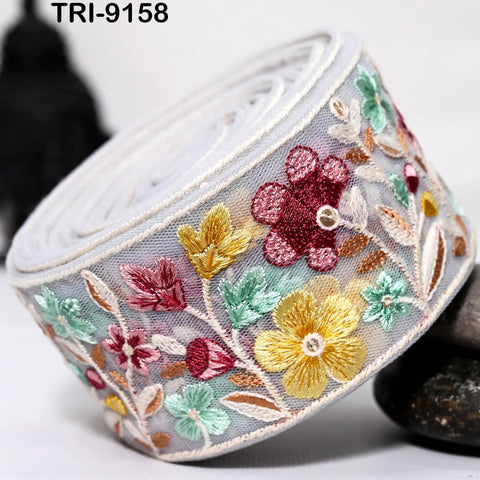 9 Yard Floral Embroidery Ribbon 65mm Trims DIY Crafting Sewing Costumes Guitar Belts Beach Bag Trimming Embellishments Indian Embroidered