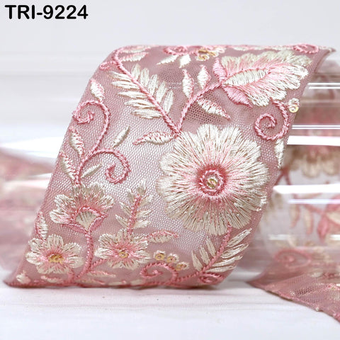 9 Yard Pink Embroidery 7 cm Ribbon DIY Crafting Sewing Costumes Dog Collar, Lampshades, Holidays Decor Indian Embroidered Regency Reticules
