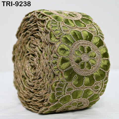 3 Yard Green Indian Embroidery Trim 8cm Ribbon Embroidered Wedding Sari lehenga Border Saree Sewing Crafting Wall Decor Curtains Headbands