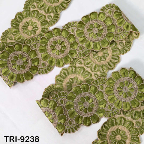 3 Yard Green Indian Embroidery Trim 8cm Ribbon Embroidered Wedding Sari lehenga Border Saree Sewing Crafting Wall Decor Curtains Headbands