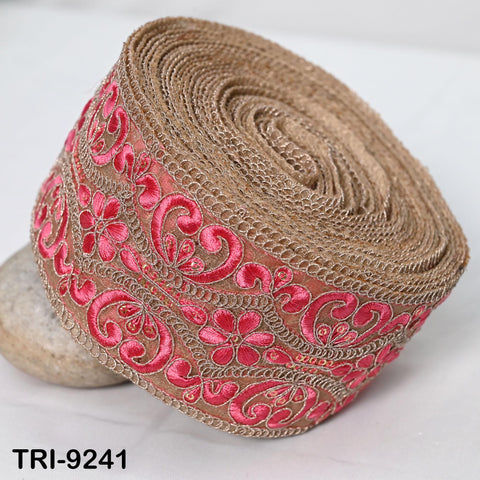 9 Yard Coral Indian Embroidery Trim Ribbon 8cm Embroidered Wedding Sari Theatrical Costumes Border Sewing DIY Crafting Wall Decor Headbands