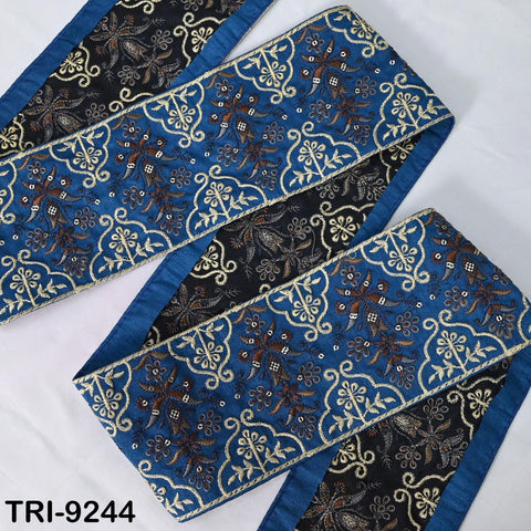 9 Yard Teal Embroidery Ribbon 10cm Fabric Trim Saree Border DIY Crafting Sari Sewing Tote Bags Junk Journals Embellishment Historic Costumes