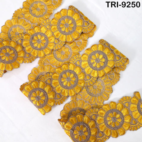 3 Yard Yellow Indian Embroidery Trim 8cm Ribbon Embroidered Wedding Sari lehenga Border Saree Sewing Crafting Wall Decor Curtains Headbands