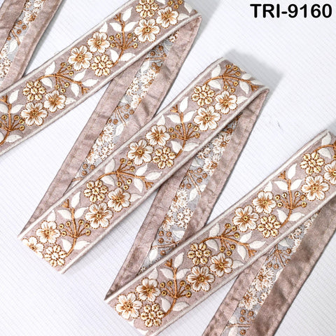9 Yard Brown Embroidery Ribbon 4cm Trim Embroidered Indian Sari Embellishments DIY Crafting Cats Dogs Collar Trimmings Headband Saree Border