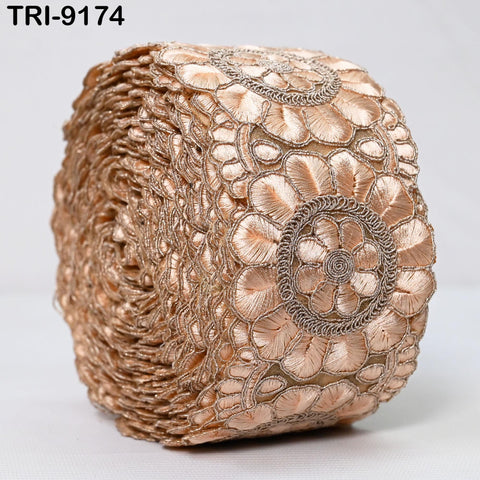 9 Yard Peach Indian Embroidery Trim 7cm Ribbon Embroidered Wedding Sari lehenga Border Saree Sewing Crafting Wall Decor Curtains Headbands