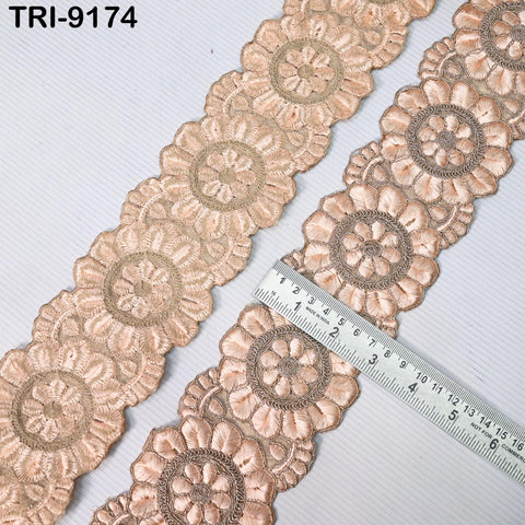3 Yard Peach Indian Embroidery Trim 8cm Ribbon Embroidered Wedding Sari lehenga Border Saree Sewing Crafting Wall Decor Curtains Headbands
