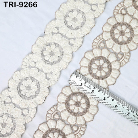 3 Yard Ivory Indian Embroidery Trim 8cm Ribbon Embroidered Wedding Sari lehenga Border Saree Sewing Crafting Wall Decor Curtains Headbands