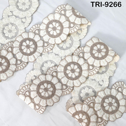 3 Yard Ivory Indian Embroidery Trim 8cm Ribbon Embroidered Wedding Sari lehenga Border Saree Sewing Crafting Wall Decor Curtains Headbands