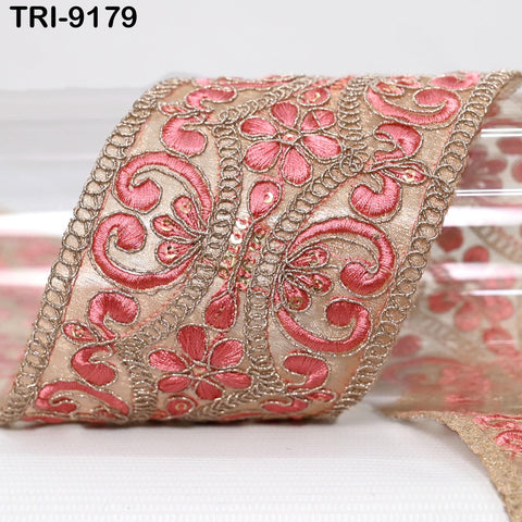 9 Yard Coral Indian Embroidery Trim Ribbon 8cm Embroidered Wedding Sari Lehenga Border Saree Sewing Crafting Wall Decor Curtains Headbands