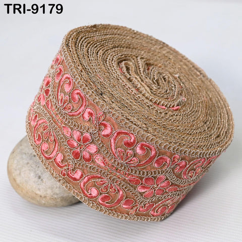 9 Yard Coral Indian Embroidery Trim Ribbon 8cm Embroidered Wedding Sari Lehenga Border Saree Sewing Crafting Wall Decor Curtains Headbands