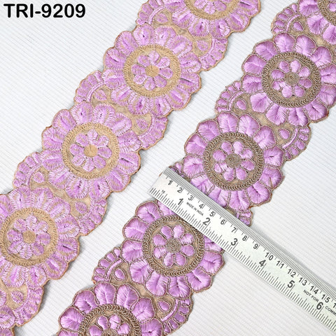 3 Yard Lilac Indian Embroidery Trim Ribbon 8cm Embroidered Wedding Sari Lehenga Border Saree Sewing Crafting Wall Decor Curtains Headbands