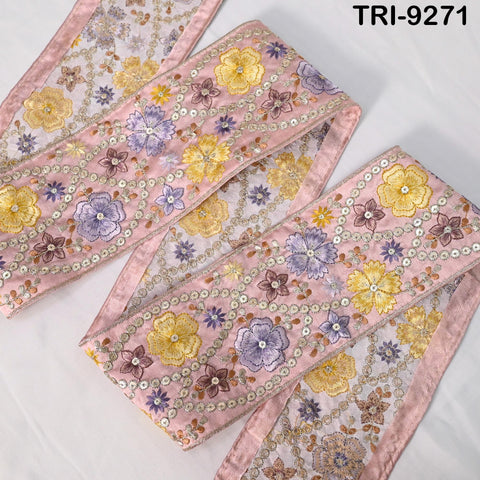 9 Yard Dusty Pink Embroidered Fabric Trim 10cm Saree Border Crafting Sari Ribbon Sewing Bags Home Décor Embellishment Bridal Dress Trimming