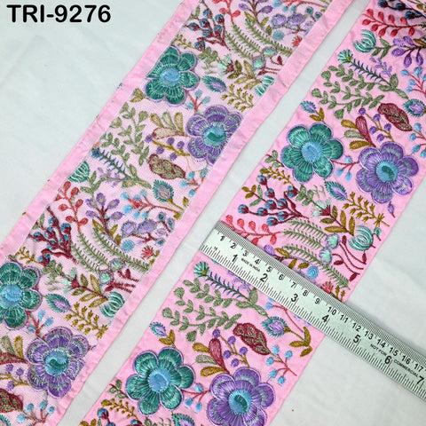 9 Yard Floral Embroidered Fabric Trim 10cm Saree Border DIY Crafting Sari Ribbon Sewing Bags Home Décor Embellishment Bridal Dress Trimmings