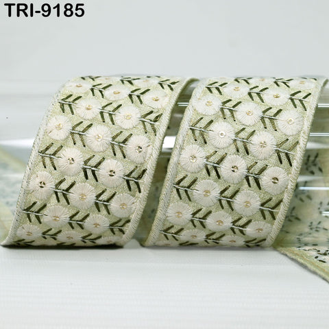 3 Yard Cream Indian Embroidery Trim Embroidered Saree Ribbon Sari Embellishments Cushions Sewing Crafting Trimmings Curtains Headbands 6 cm