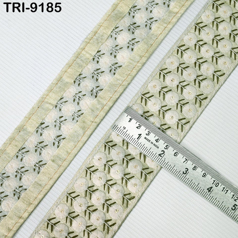 3 Yard Cream Indian Embroidery Trim Embroidered Saree Ribbon Sari Embellishments Cushions Sewing Crafting Trimmings Curtains Headbands 6 cm