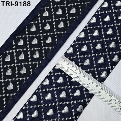 3 Yard Navy Blue Embroidery Ribbon Trim Saree Border DIY Crafting Sari Sewing Tote Bags Home Decor Embellishment Historic Costumes 10cm