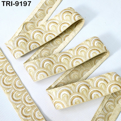 9 Yard Beige 5cm Embroidery Trim Ribbon Border Embroidered Fabric Gift Wrapping Saree Crafting Shoe making Lampshades Belts Embellishment