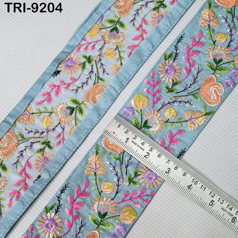 3 Yard 8cm Indian Trims Embroidered Decorative Fabric Laces Sari Border Saree Ribbon Curtains Home Decor Sewing Accessory DIY Crafting
