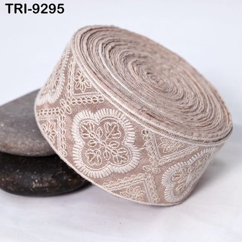 3 Yard Pink Indian Embroidery Ribbon Trims Sari Border Crafting Sewing Beach Bags Regency Reticules, Victorian Handbags, Junk Journals 48mm