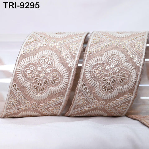 3 Yard Pink Indian Embroidery Ribbon Trims Sari Border Crafting Sewing Beach Bags Regency Reticules, Victorian Handbags, Junk Journals 48mm