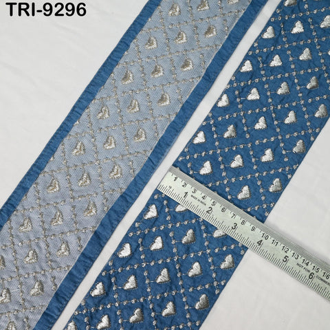 3 Yard Blue Embroidery Ribbon Trim Saree Border DIY Crafting Sari Sewing Tote Bags Embellishment Historic Costumes Junk Journals 10cm