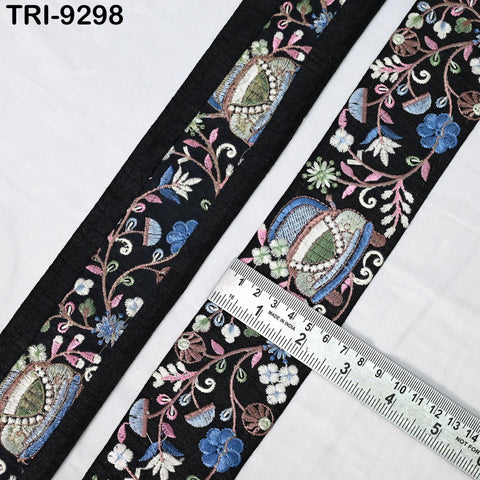 9 Yard Embroidery Ribbon Blue Floral 6cm Beach Bags Home Decor Embellishments Fabric Trim Saree Border DIY Crafting Sewing Junk Journals