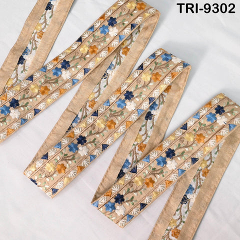 9 Yard Fawn Embroidery Ribbon 4cm Trim Embellishment Sari Sewing DIY Crafting Border Indian Embroidered Trimmings Laces Junk Journals