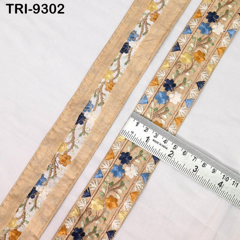 9 Yard Fawn Embroidery Ribbon 4cm Trim Embellishment Sari Sewing DIY Crafting Border Indian Embroidered Trimmings Laces Junk Journals
